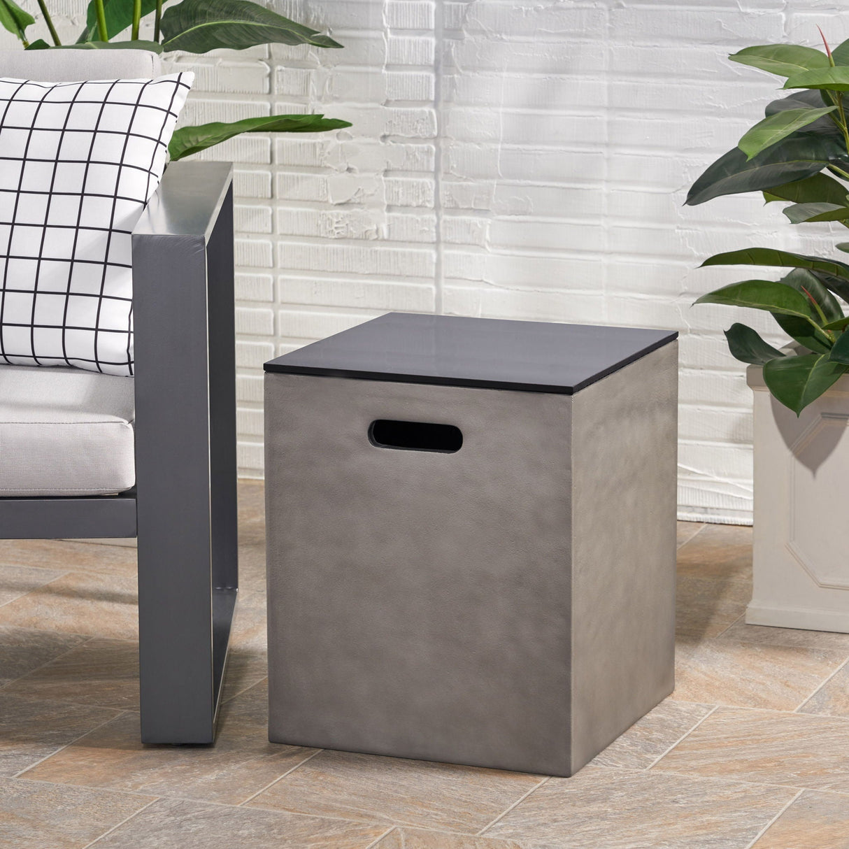 Modern Design MGO Tank Holder Side Table with Ceramic Top - Black / Gray