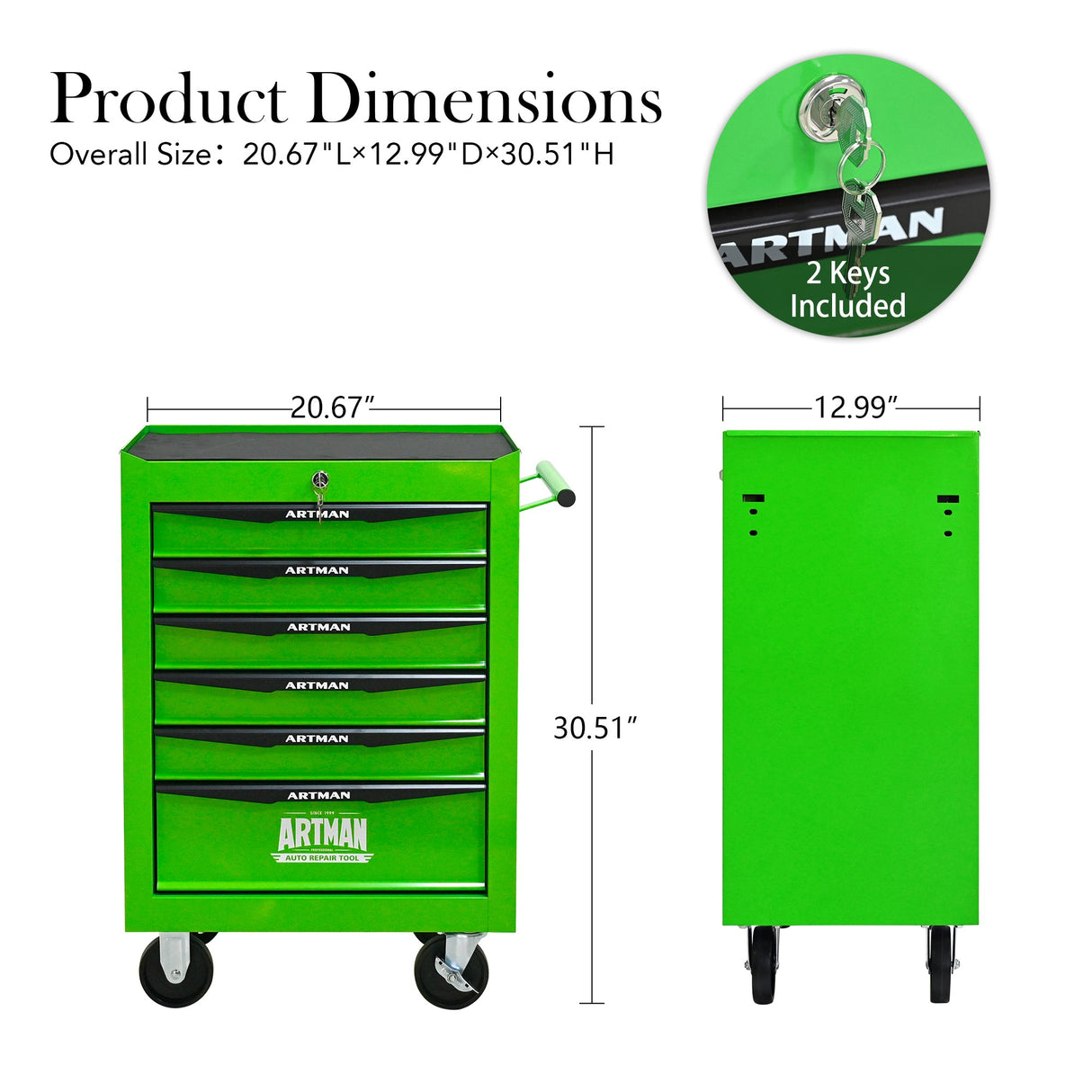 Rolling Metal Tool Chest with 6 Drawers, 20"