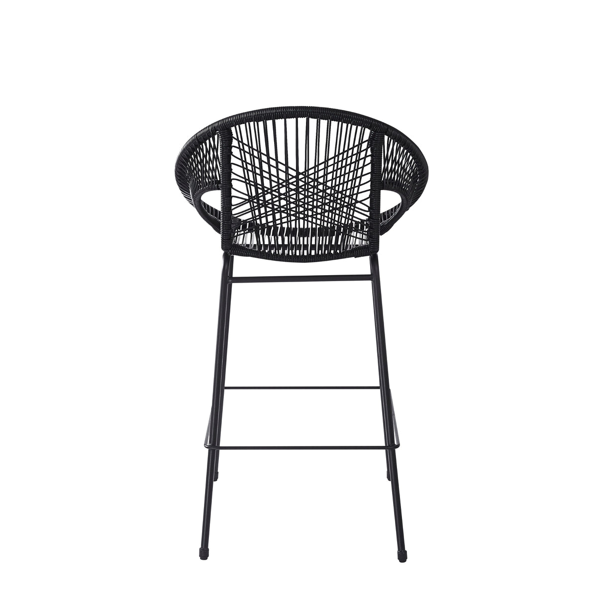 Ferrara Outdoor Patio Barstool Set of 2 - Black Faux Wicker PE Rattan with Iron Frame