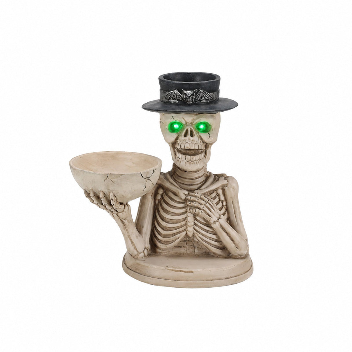 Halloween Skeleton Figurine with Storage Bowl & Candle Holder