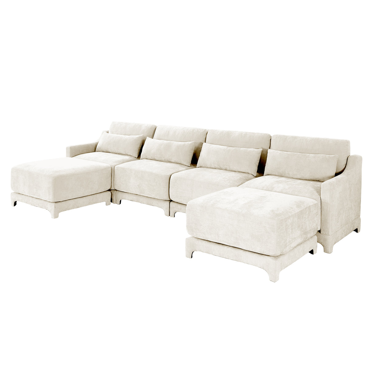 Elegant-Four-Seater-Sofa-with-Movable-Ottoman-and-Lumbar-Pillow,-Beige-Sofas-&-Sectionals