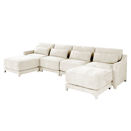 Elegant-Four-Seater-Sofa-with-Movable-Ottoman-and-Lumbar-Pillow,-Beige-Sofas-&-Sectionals