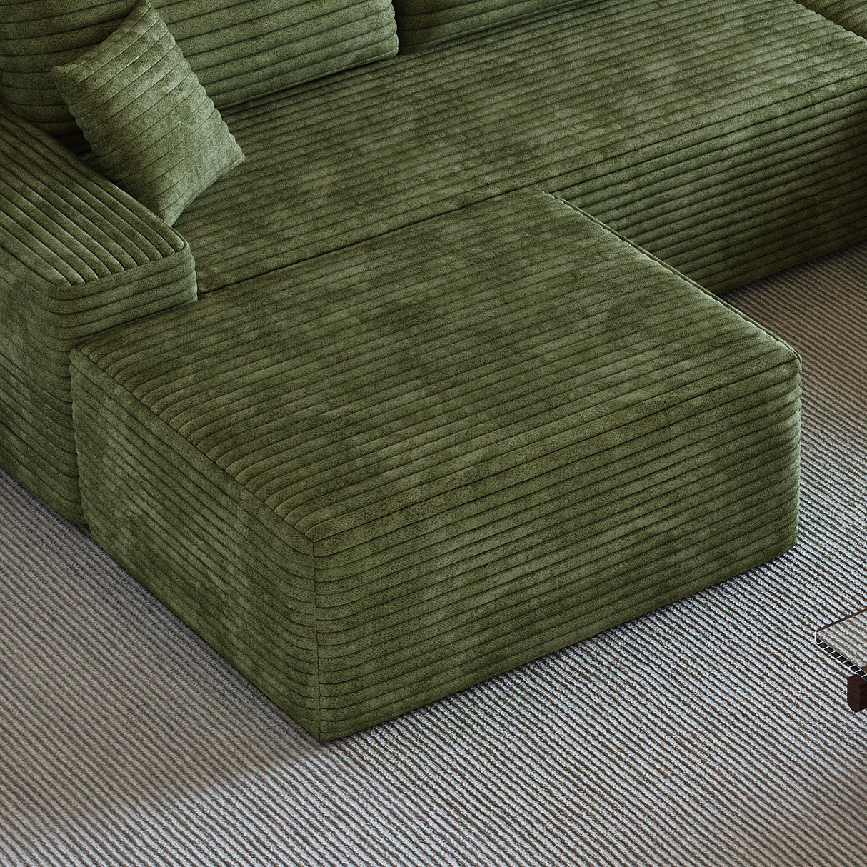 Green Plush Corduroy Sofa Ottoman