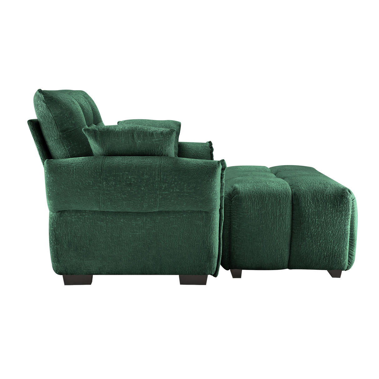 Ergonomic Single Seater Sofa with Ottoman in High-Green Chenille