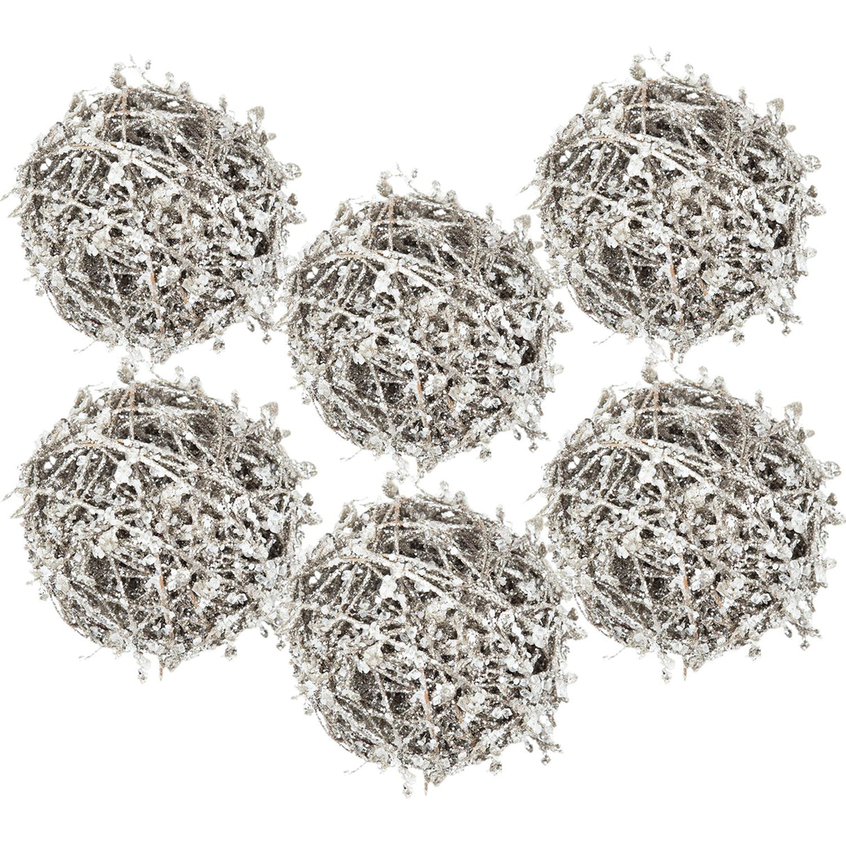 Iced Leaf/Twig Ball Christmas Tree Ornaments - Set of 4