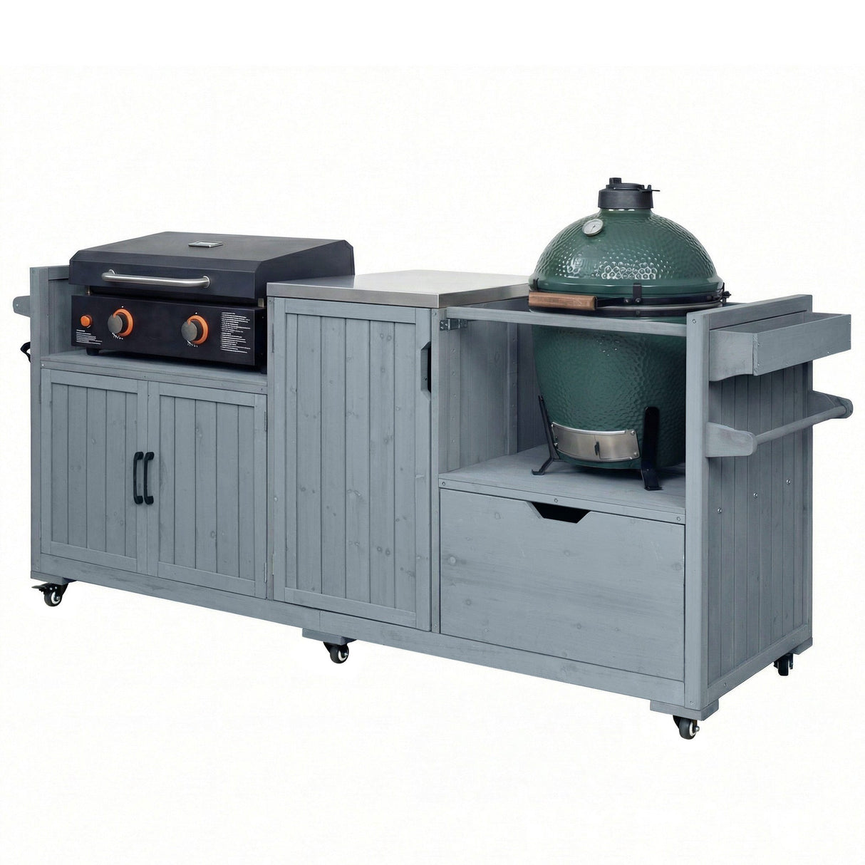 K&K 80.5' Outdoor Kitchen Island for Big Green Egg & Blackstone Griddle