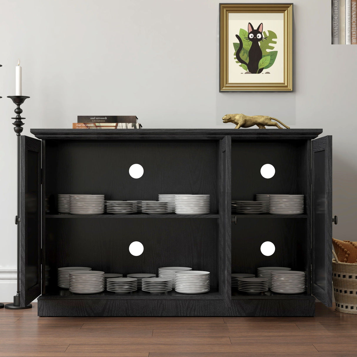 Storage Cabinet With 3 Mirrored Acrylic Doors, Adjustable Shelves