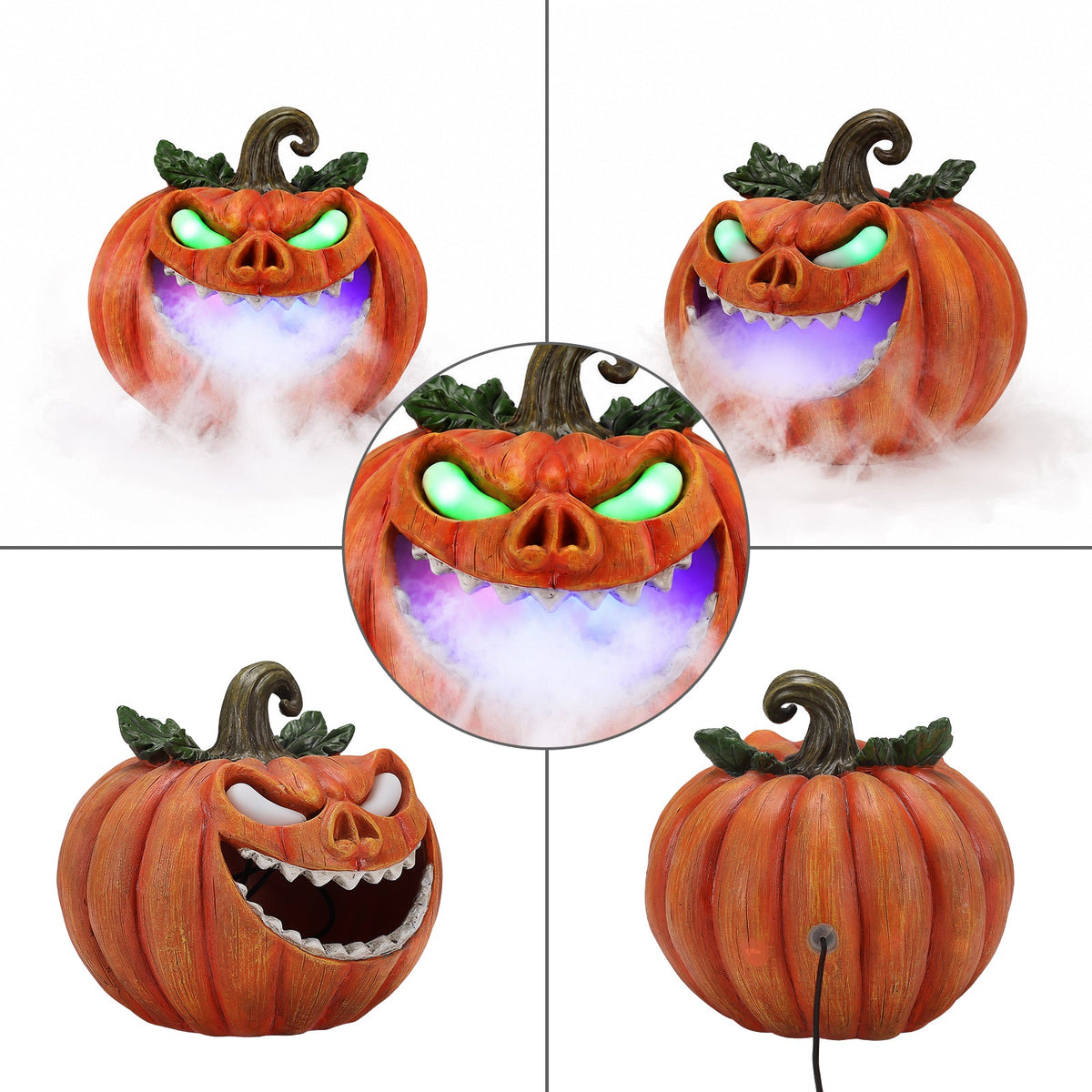 Halloween Pumpkin Monster Mist Sprayer, LED Light Up Fogger Figurine