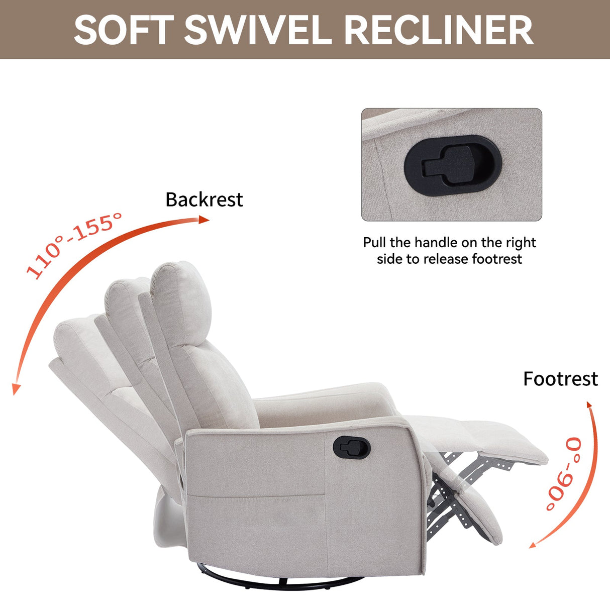 Heat Massage Manual Recliner Chair with Rocker and Swivel