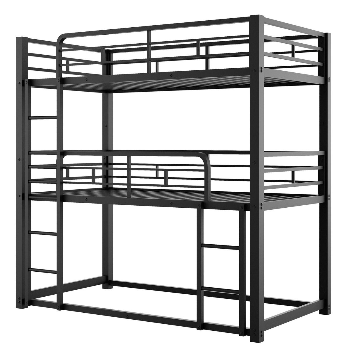 Triple Bunk Bed with Sturdy Metal Frame and Space-Saving Design - Black or Pearl Silver