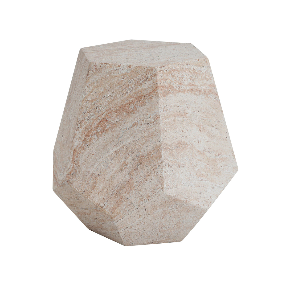 Outdoor/Indoor Lightweight Concrete Side Table with Travertine Finish in Beige