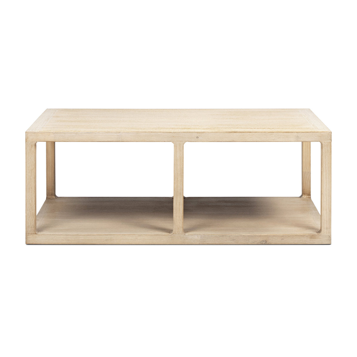 Ellis 48' Reclaimed Wood Open Frame Coffee Table with Lower Shelf, Light Natural Cerused Reclaimed Pine Wood