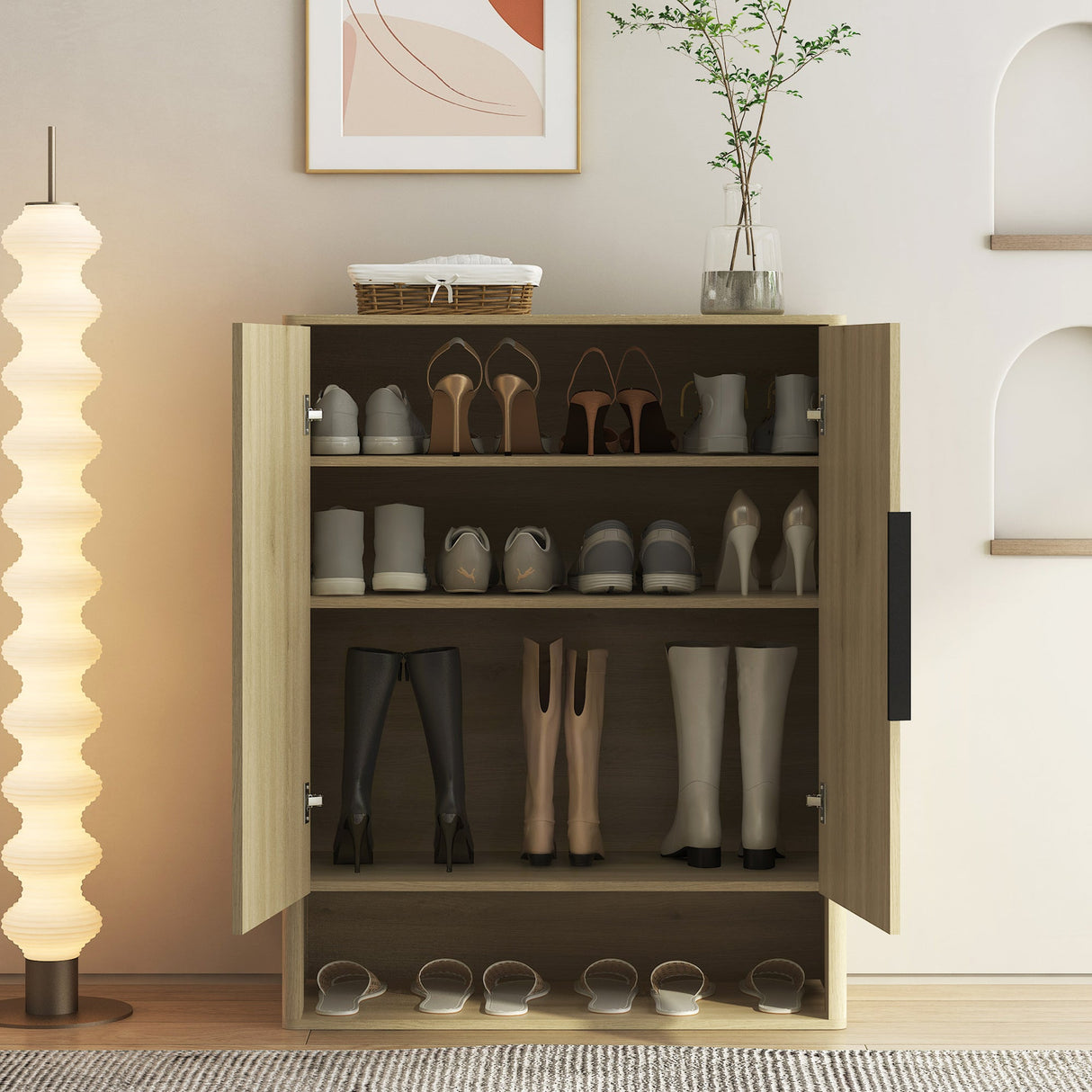 Wooden Shoe Storage Cabinet with Adjustable Shelves