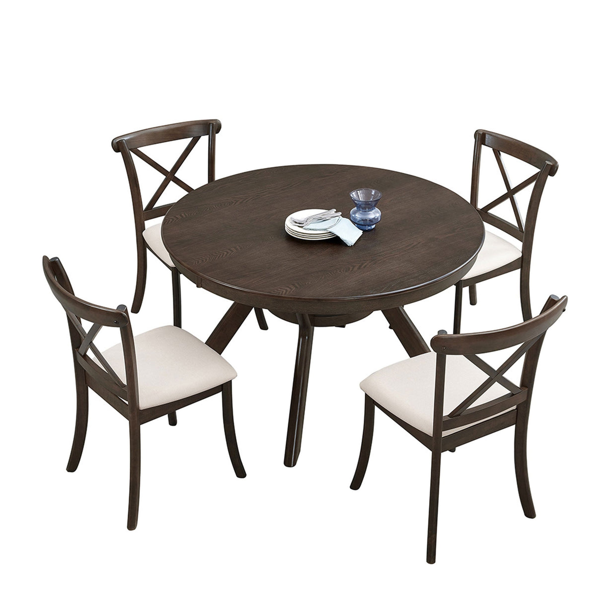 Modern Round Rubber Wood Dining Table for 4-6