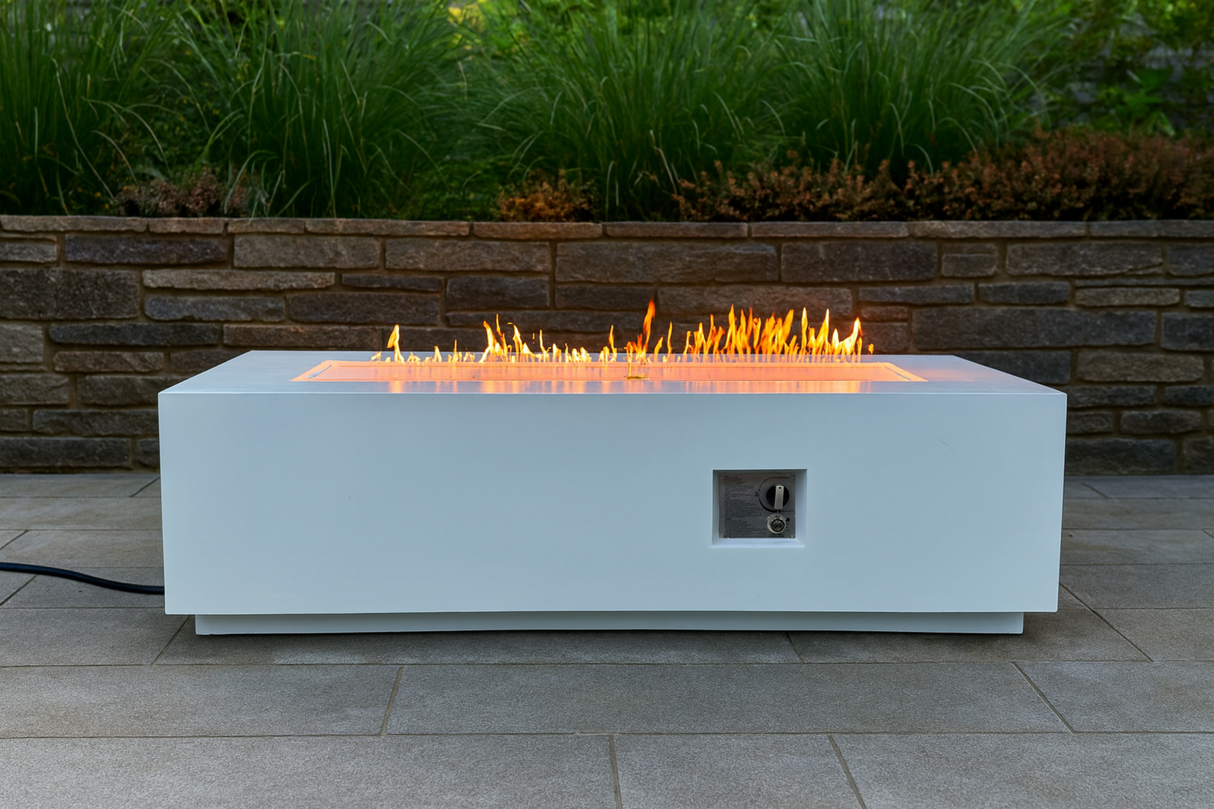 Outdoor Rectangle Propane Fire Pit Table 60 Inch, White