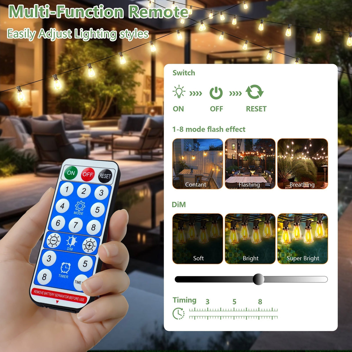 100 FT Solar String Lights Waterproof with Remote & USB Port