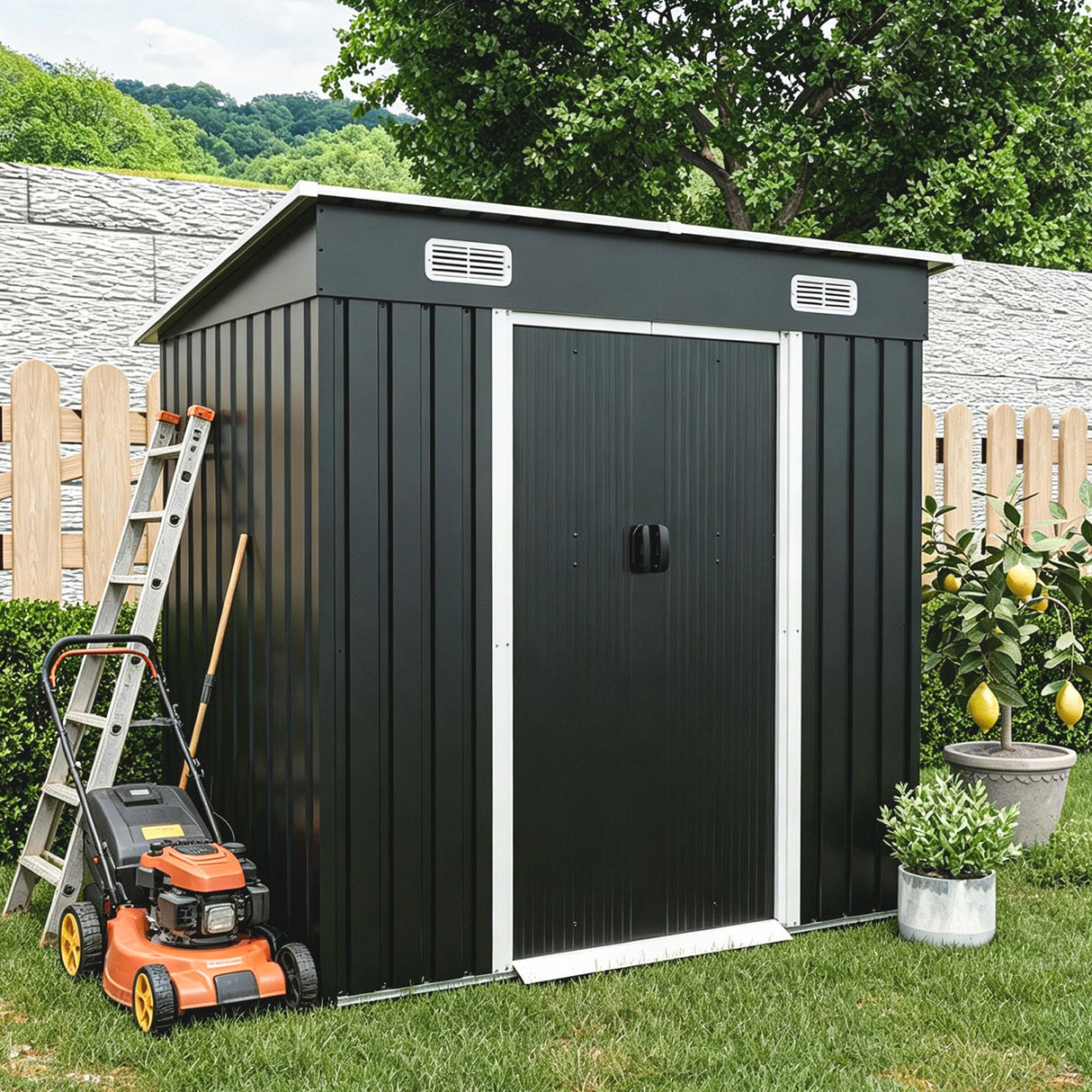 6x4ft Metal Shed with Sliding Door and Ventilation Vents