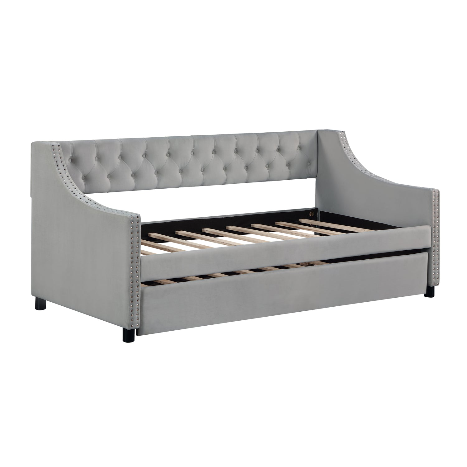 Daybed with Trundle Upholstered Tufted Sofa Bed, Full Size, Grey.