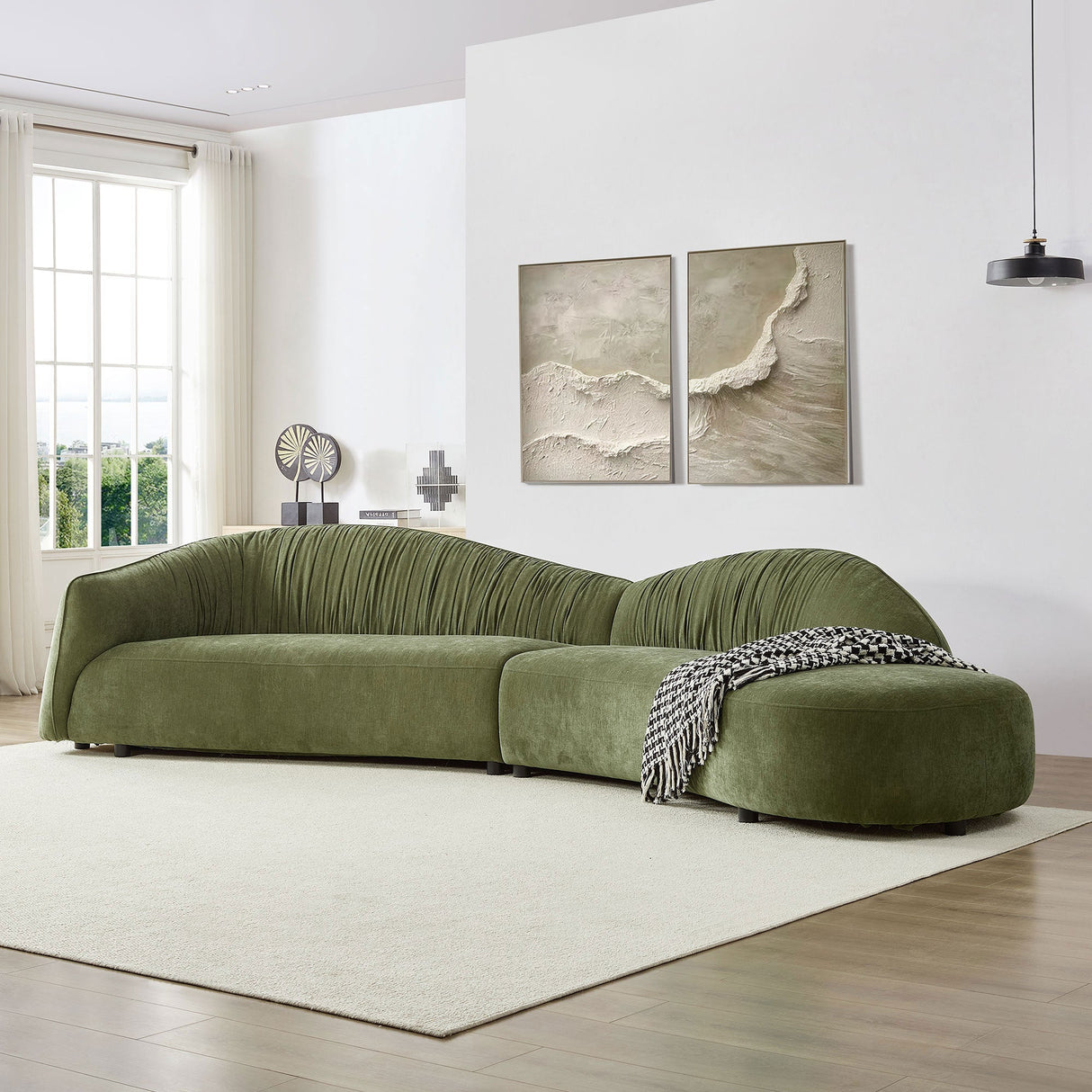 145.67" Mid-Century Upholstered Comfy Couch with Facing Chaise Right