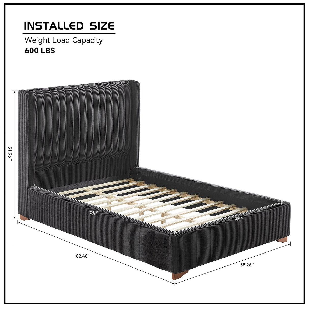 Corduroy Upholstered Wingback Bed Frame, No Box Spring