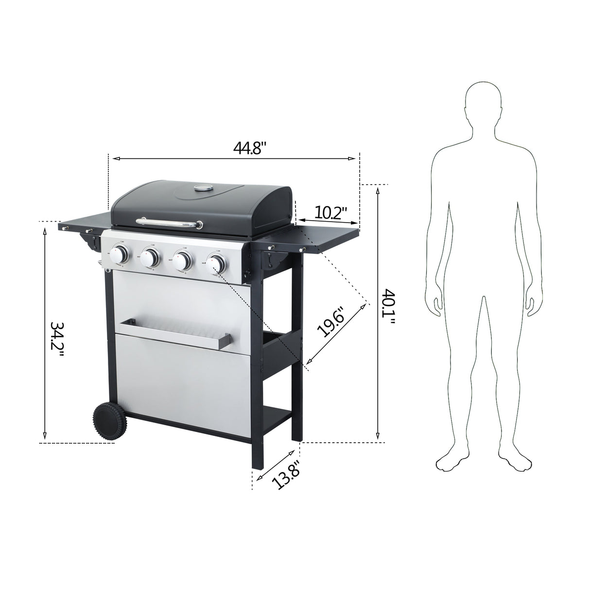 4-Burner Propane Gas BBQ Grill with Stainless Steel and Enamel Grids