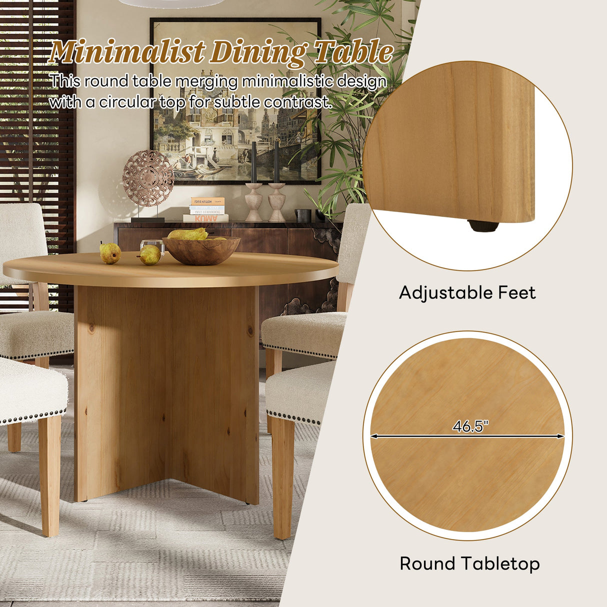 5-Piece Modern Round Dining Set with Upholstered Chairs