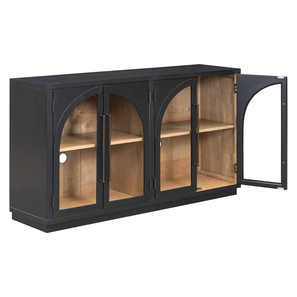 4-Door Large Storage Sideboard Buffet Cabinet with Glass Doors (Black)