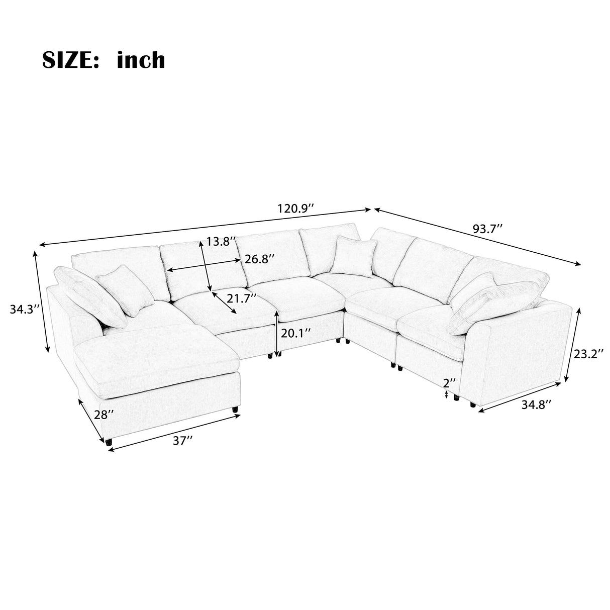 U_Style 120.8" Extra Large Modular Sectional Sofa