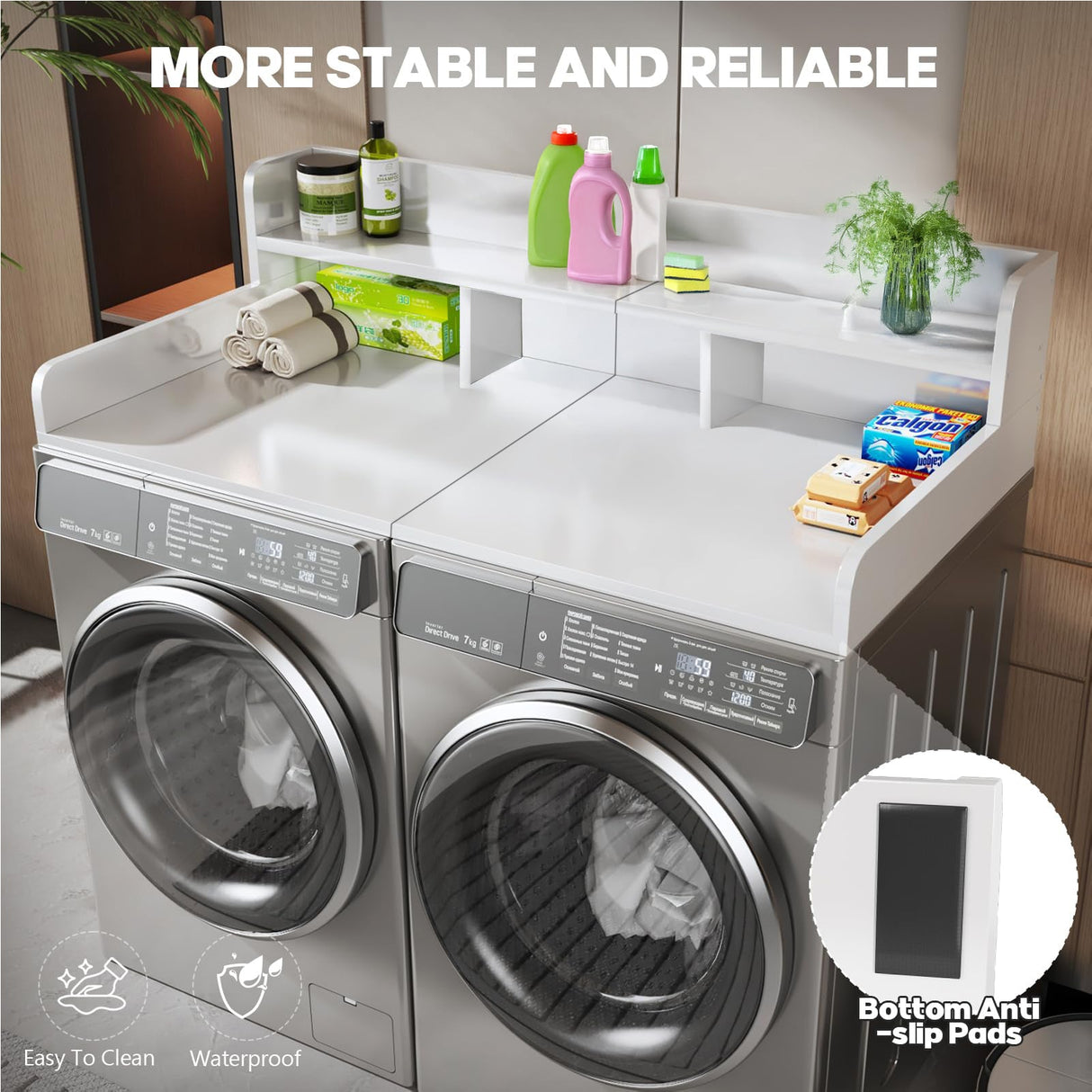 Washer Dryer Countertop with Non-Slip Pads - White