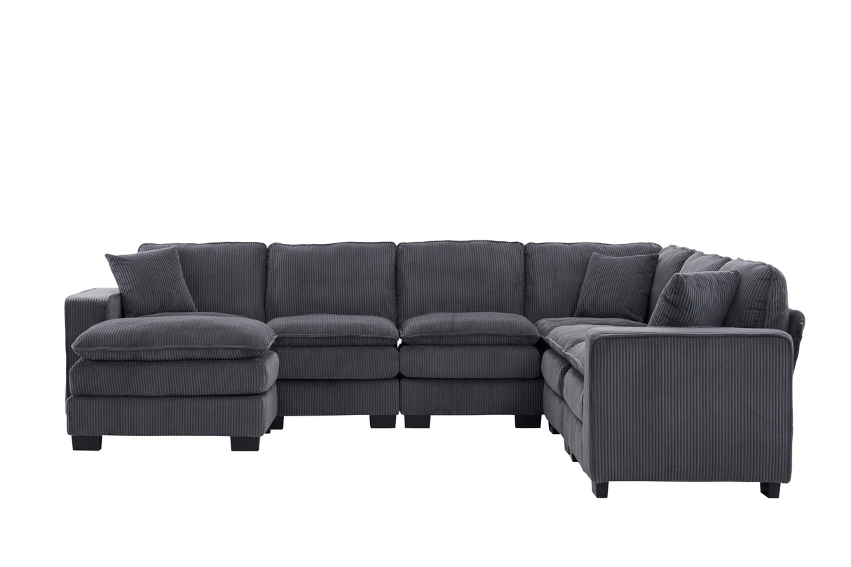 Modern U Shaped 6-Seat Sectional Sofa Couch with Ottoman