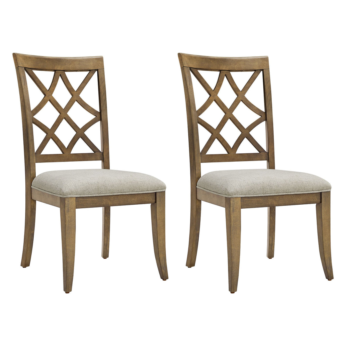 Wooden Lattice-Back Dining Chairs, Set of 2