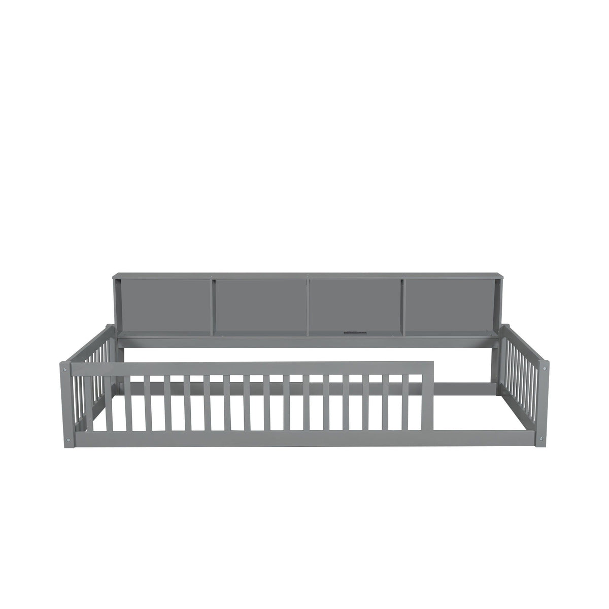 Twin Long Floor Bed With Storage Cabinets And USB Ports - Gray