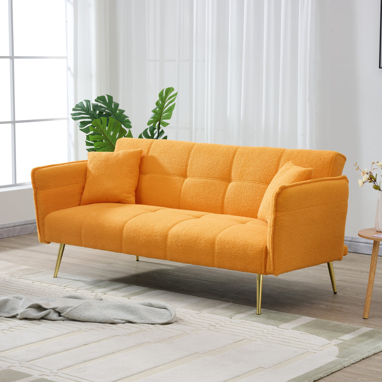 70-Inch Teddy Fleece Sofabed with Adjustable Arms and Backrest