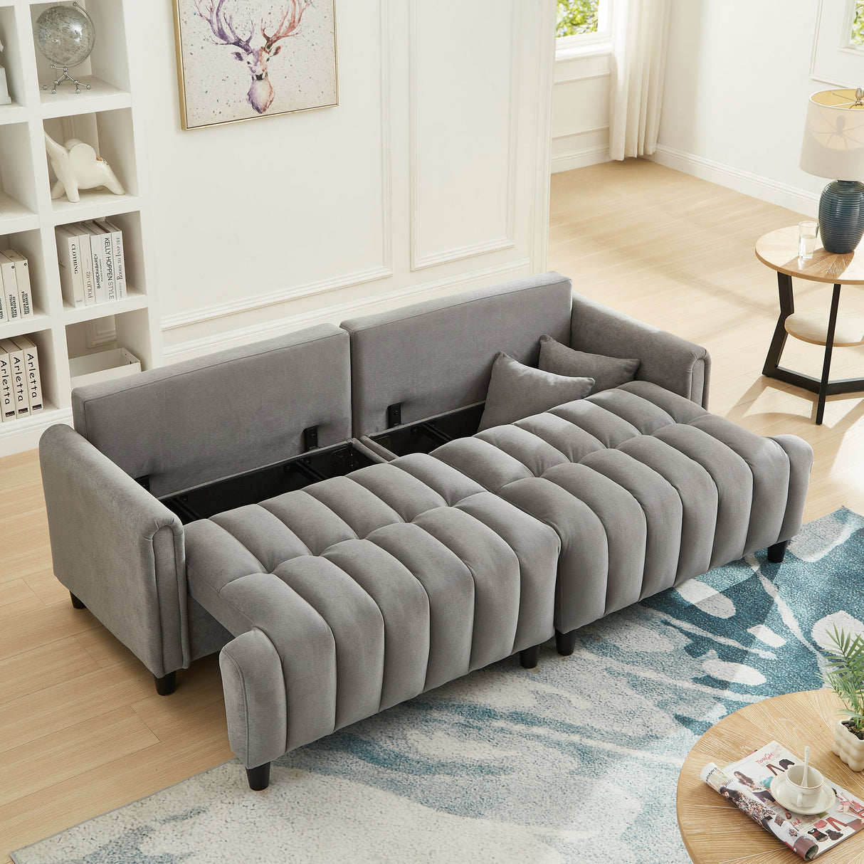 83'' Futon Sofa Bed with Polyester Fabric and Adjustable Backrest