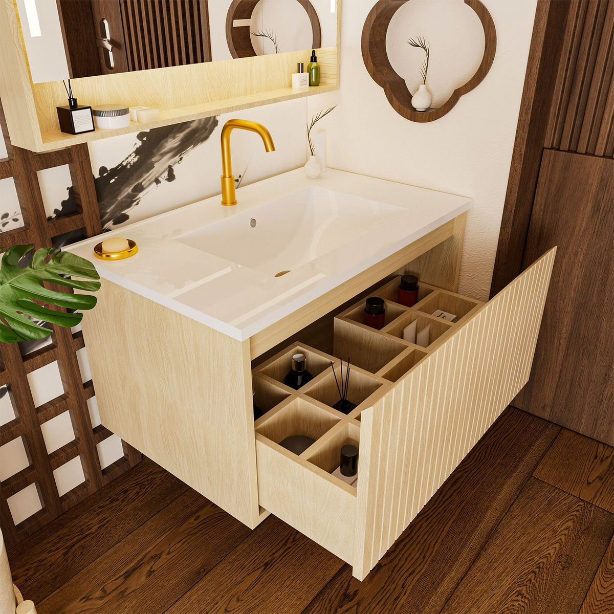 Wall Mounted Floating Bathroom Vanity With Sink And Drawers