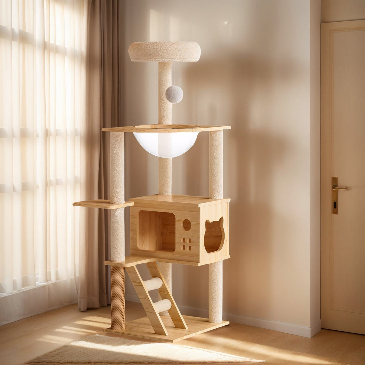 48.8' Modern Wooden Cat Tower for Indoor Cats