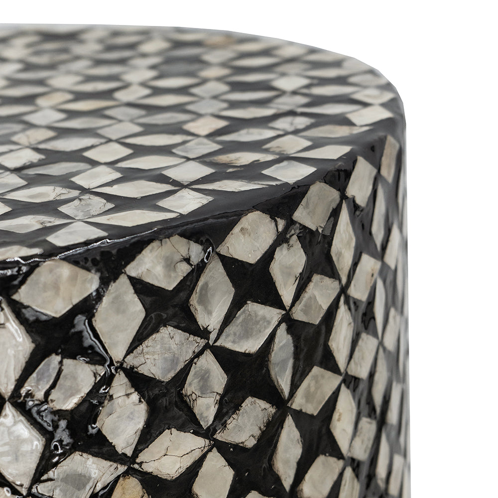 D14x20' Black Round Accent Capiz Stool, Garden Side Table