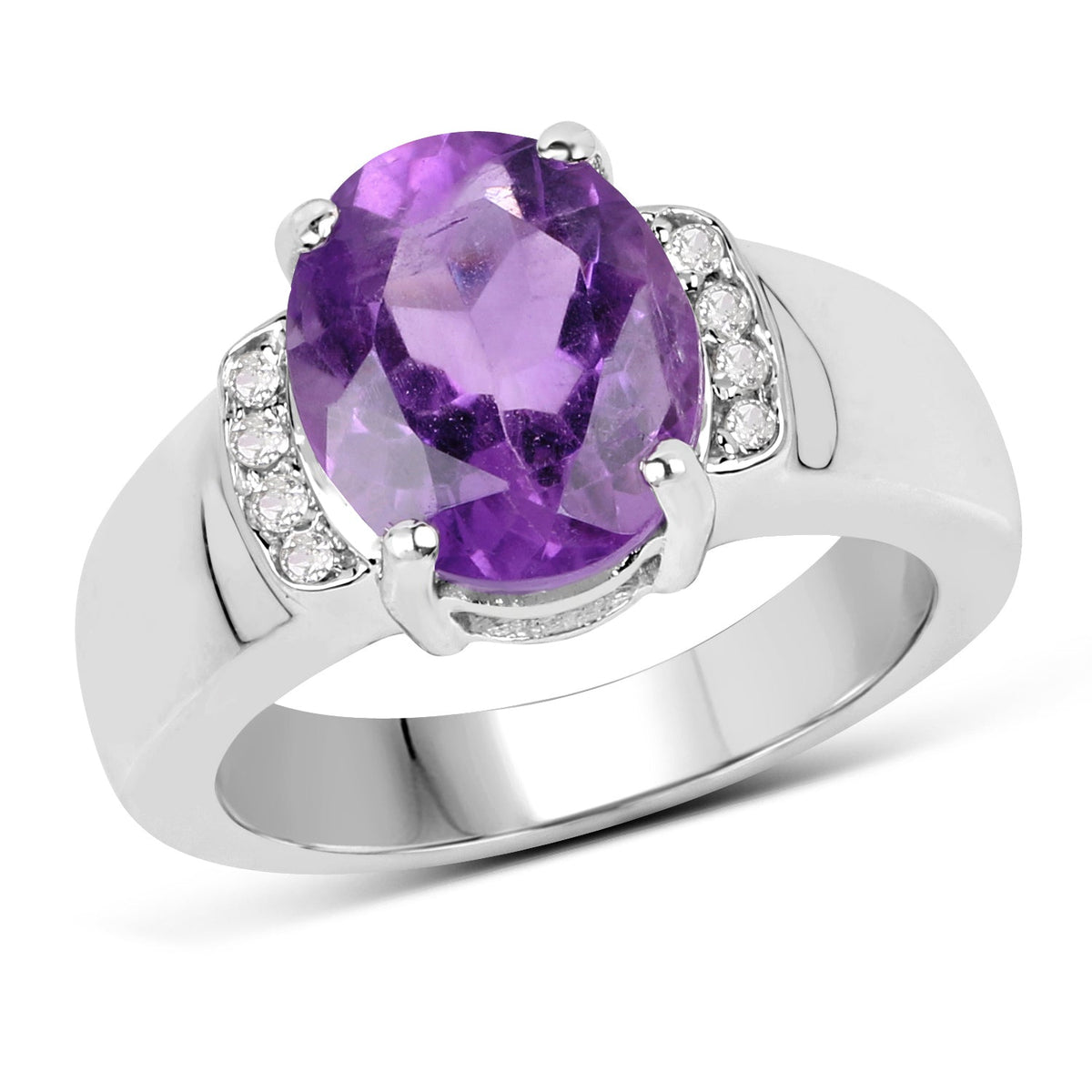 3.32 Carat Genuine Amethyst and White Topaz .925 Sterling Silver Ring