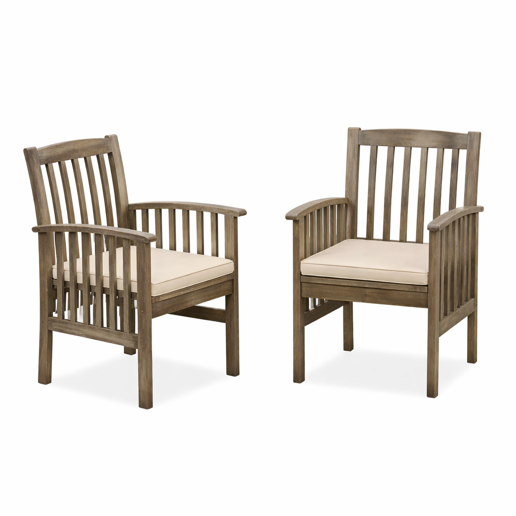 7 Pieces Acacia Wood Outdoor Dining Set with 6 Chairs and Large Table