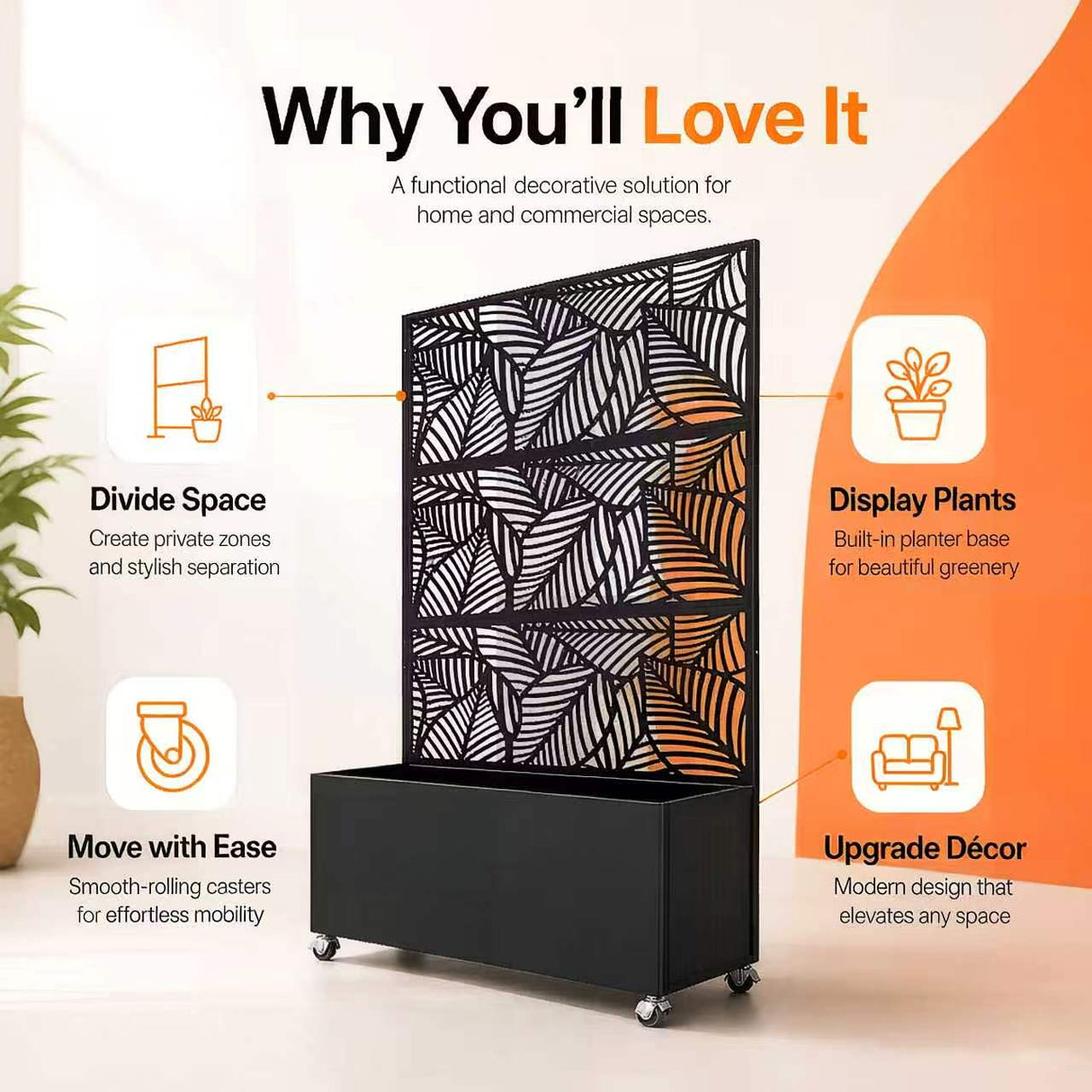 Leaf Pattern Privacy Screen with Planter Box