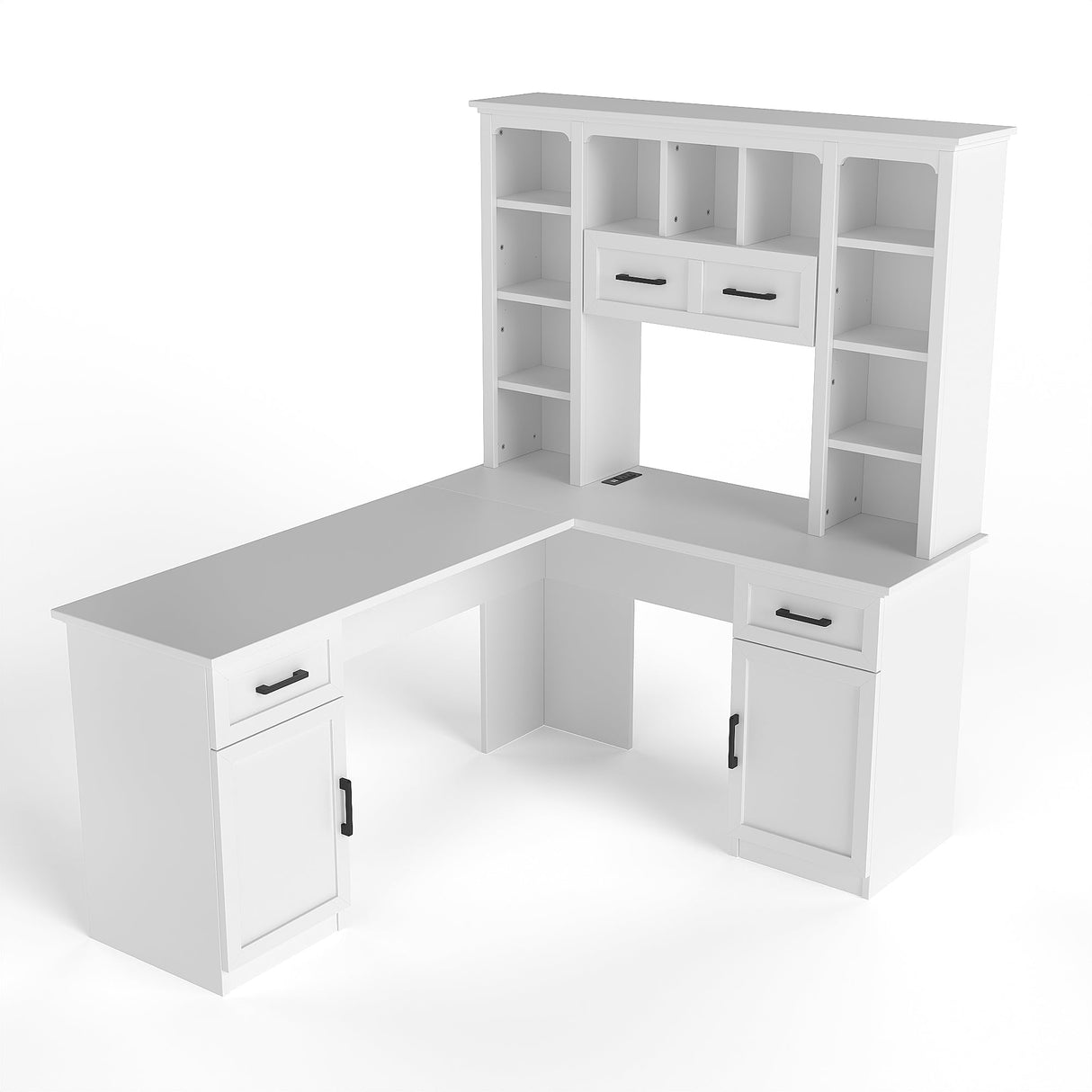 L-Shaped Computer Desk with 2 Cabinets and 2 Drawers