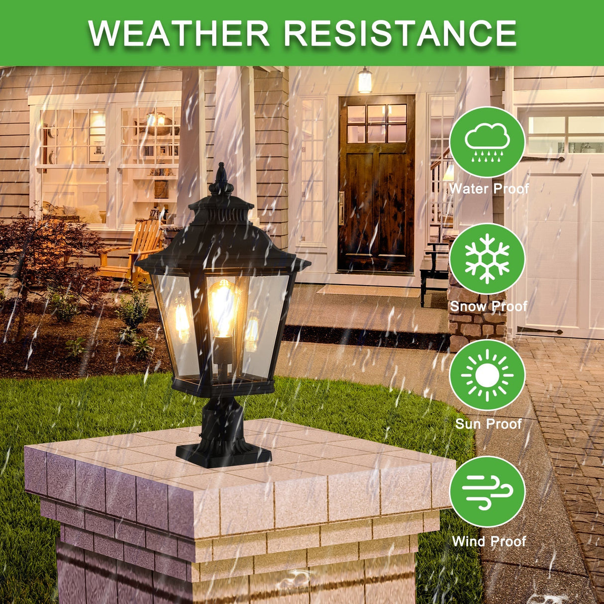 21' Outdoor Post Lantern Light 2-Pack – Vintage Black Metal & Clear Glass