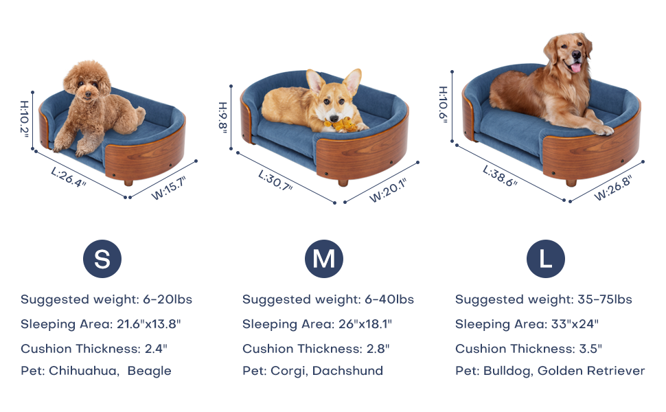 Scandinavian Style Elevated Dog Bed with Solid Walnut Wood Legs