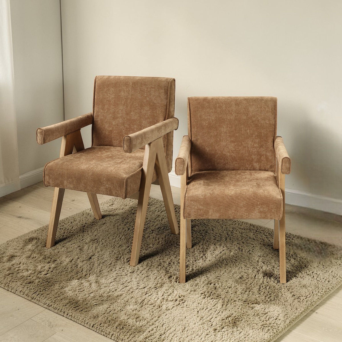 Zoey Arm Chair Set with Chenille Upholstery - Chocolate