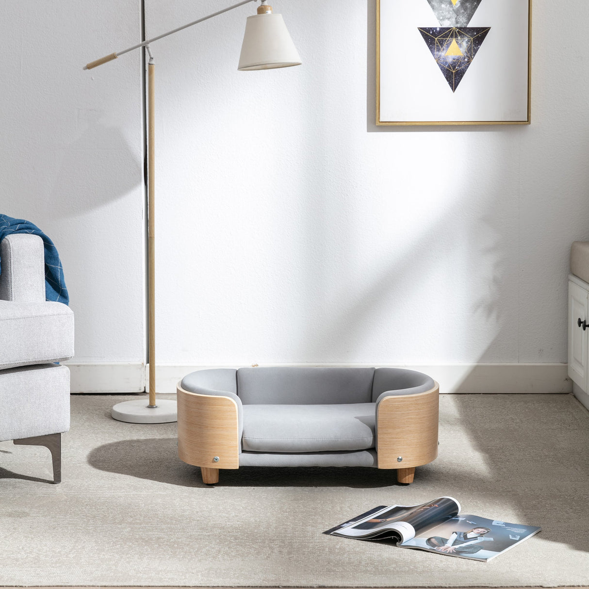 Scandinavian Style Elevated Dog Bed Pet Sofa with Solid Wood Legs