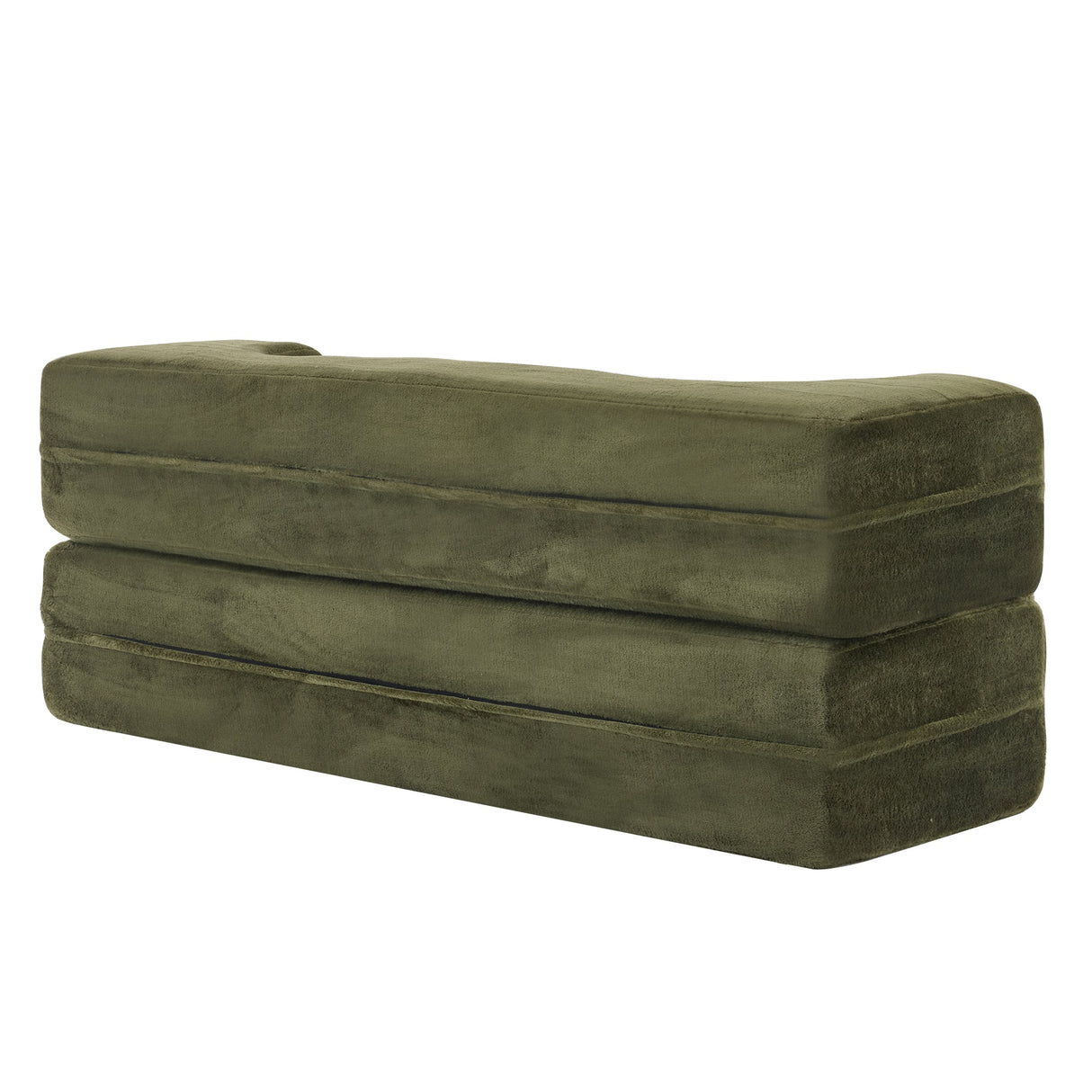 71-Inch Folding Sofa Bed in Green Plush Faux Fur