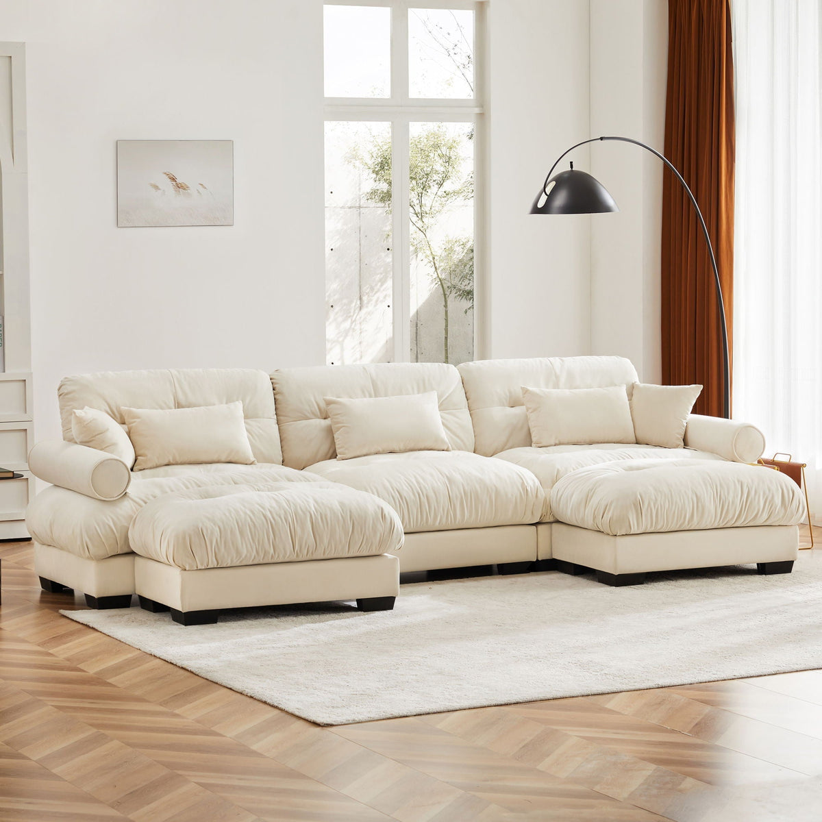 Oversized Modular Sectional Sofa with Movable Ottoman - Fabric, Multiple Colors