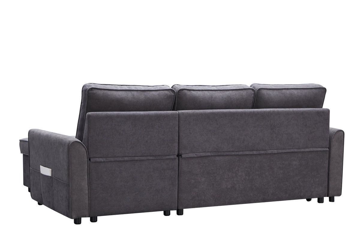 Modern Modular L-Shaped Sofa Bed with ChaiseDark Grey Linen