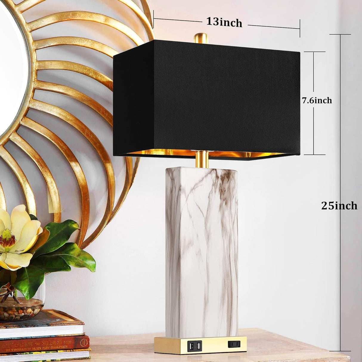 Touch Control Table Lamps Set of 2 with USB Ports and AC Outlet