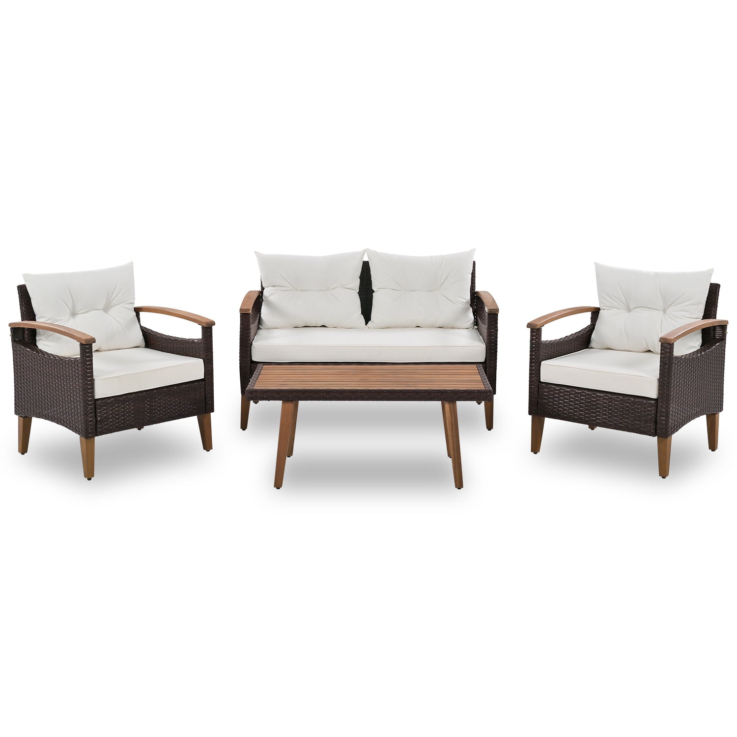 Atlantic Four-Piece Acacia & Wicker Outdoor Conversation Ensemble